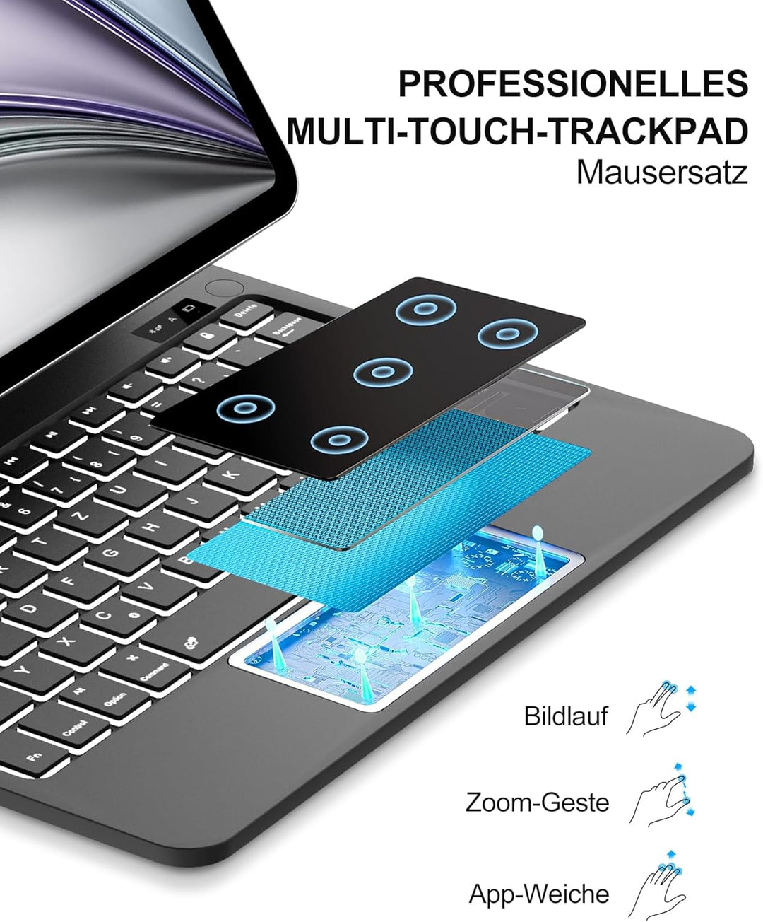 Magic Keyboard Case für iPad Air 11" (2026 M4) - Deutsch QWERTZ mit 7-Farben Beleuchtung und Touchpa
