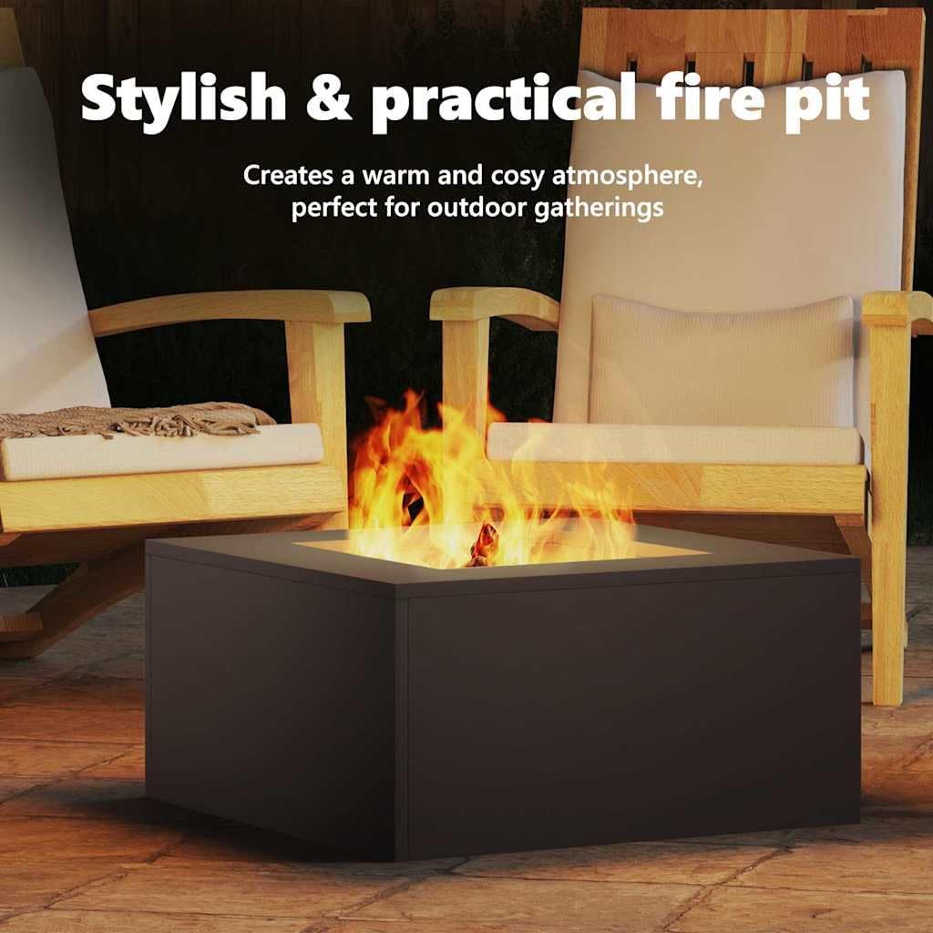 vidaXL Feuerstelle Schwarz 60 x 60 x 30 cm Stahl, Feuerstelle für draussen, rechteckig und tragbar,
