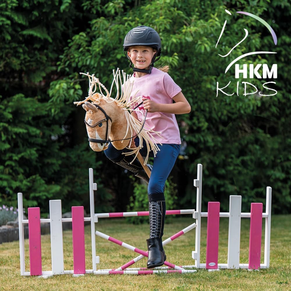 HKM Kids Hobby Horse, Palomino, Beige, mit Halfter und Führstrick in Dunkelblau, Steckenpferd für Ki