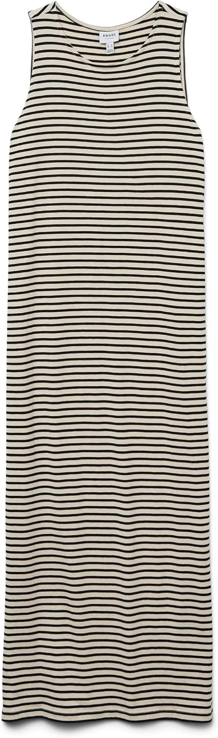 VERO MODA Female Kleid VMFIONA Langes Kleid XS Birke/Streifen: Schwarz, XS Birke/Streifen: Schwarz