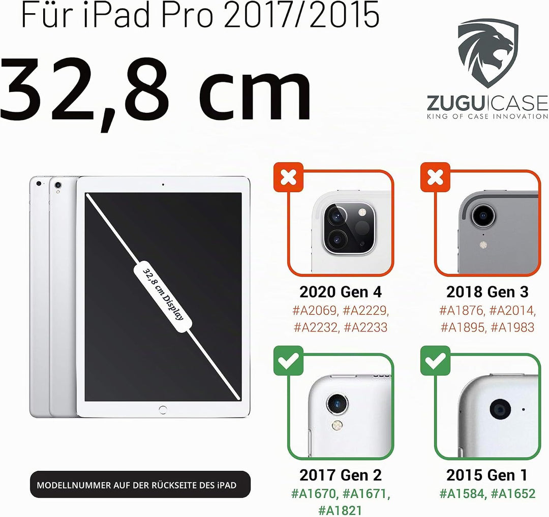 ZUGU iPad Pro 12.9 Hülle 2017 / 2015 1. / 2. Generation schlanke Schutzhülle 10 Winkel-Ständer magne
