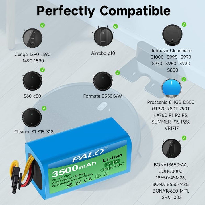 3500mAh Ersatzakku für 360 C50, AIRROBO P10, Vacuum Cleaner S1 /S15 / S18, Formate E-550G/W, Conga 1