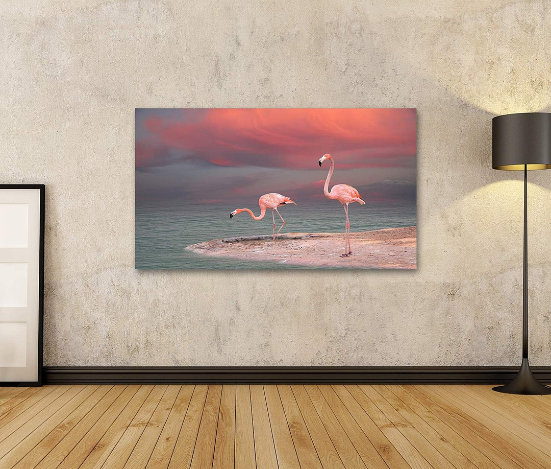 islandburner Bild auf Leinwand Rosa Flamingo Florida Am Strand Bilder Wandbilder Poster, 80L x 40B c