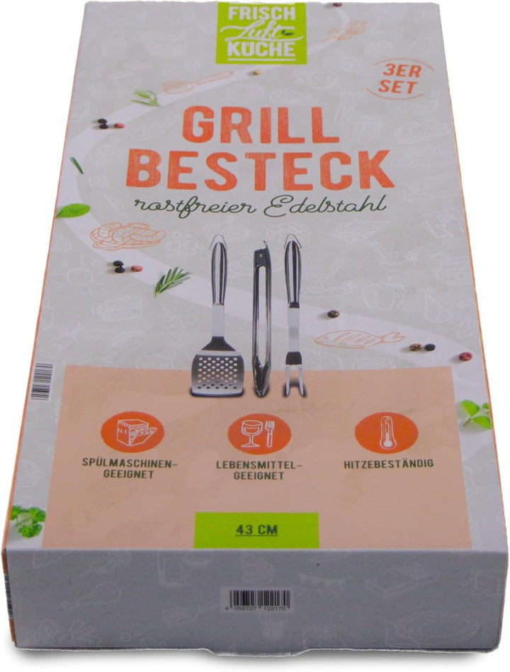 Grillbesteck 3-teilig Edelstahl - Komplettes Set für das ultimative Grillvergnügen, enthält alle not