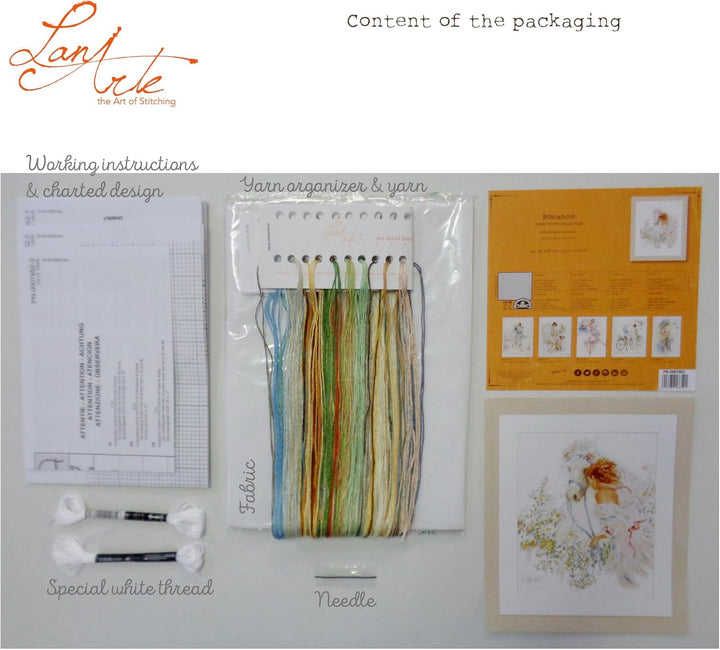 Lanarte Zählmusterpackung Frau & Pferd Kreuzstichpackung, Baumwolle, Mehrfarbig, 39 x 49 x 0.3 cm Pf