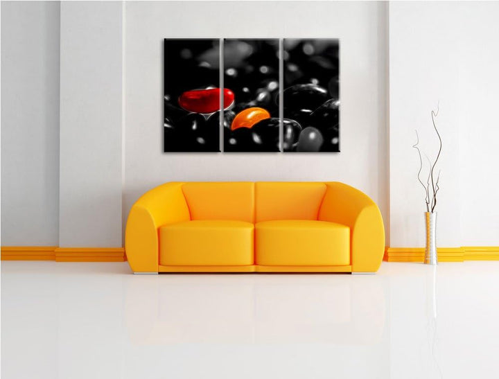 Dark leckere kleine Süssigkeiten schwarz/weiss Deluxe 3-Teiler Leinwandbild 120x80 Bild auf Leinwand