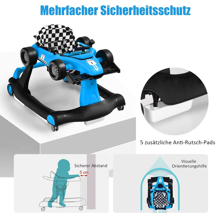 DREAMADE Lauflernhilfe, 4 in 1 Autoförmiger Lauflernwagen mit einstellbarer Geschwindigkeit, Musik &
