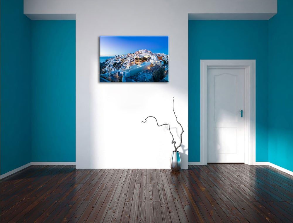 Pixxprint Oia Dorf Santorin als Leinwandbild/Grösse: 100x70 cm/Wandbild/Kunstdruck/fertig bespannt,