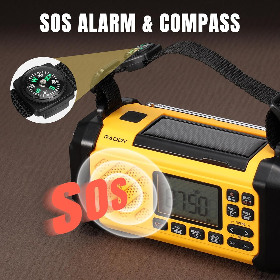 [10,000mAh Akku] Raddy SH-906 Notfallradio, tragbares Solar-Handkurbelradio mit AM/FM/SW/VHF, Tasche