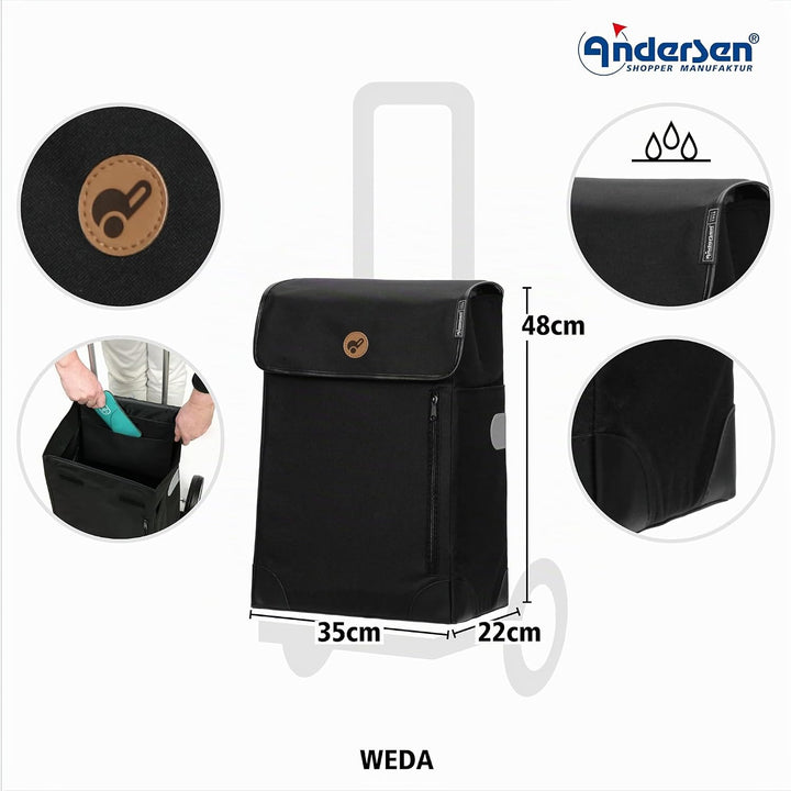 ANDERSEN Einkaufstrolley - Scala Shopper Plus Weda schwarz 36 L Handwagen, langlebig, Tasche abnehmb