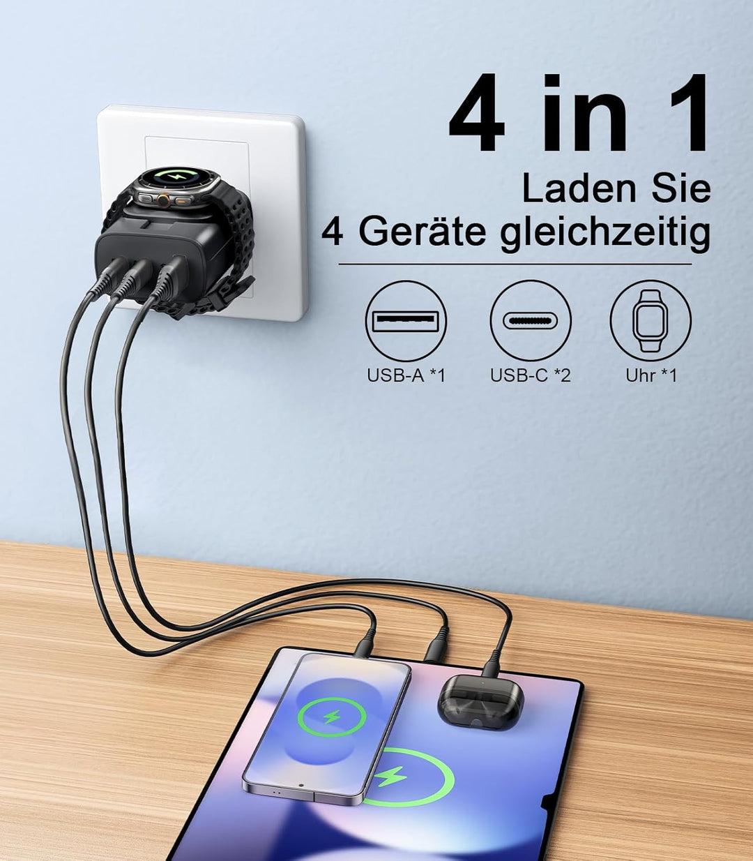 4 in 1 für Samsung Watch Ladegerät,40W USB C Ladegerät PD Schnellladegerät für Samsung Galaxy Watch