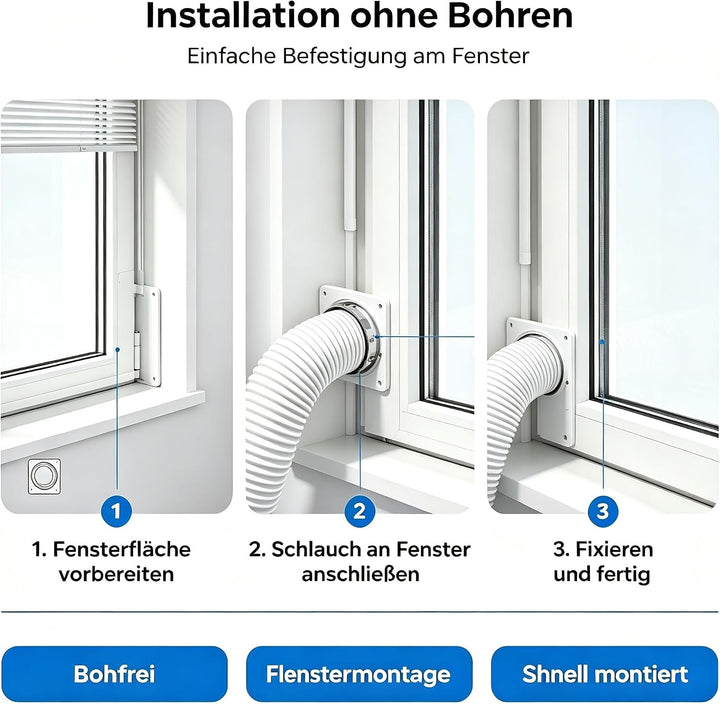 Klimagerät Abluftschlauch Set 4 Zoll 150cm | Wandanschlussplatte, Wandmontage, PVC-Alu Flexschlauch,