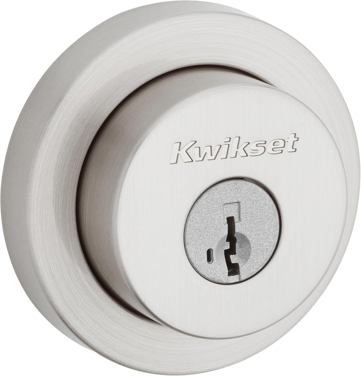 Kwikset 158 Mailand Riegelschloss, satiniertes Nickel, rund, Aussen-Schlüssel-Eingangstür, knacksich
