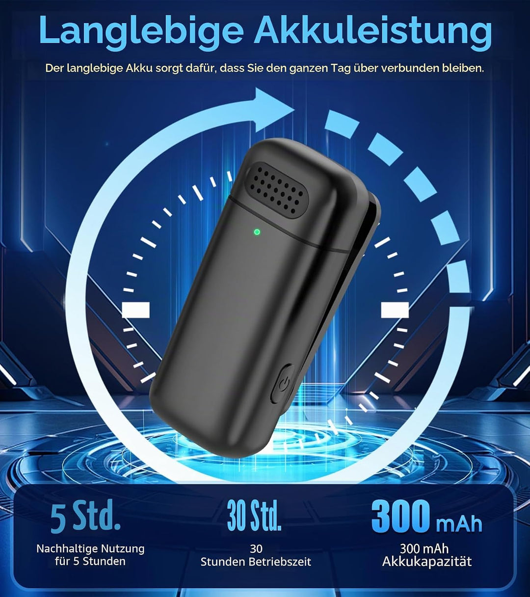 Kabelloses Mikrofon mit Ladehülle für iPhone, iPad, Android, USB-C Lavalier Mikrofon Rauschunterdrüc