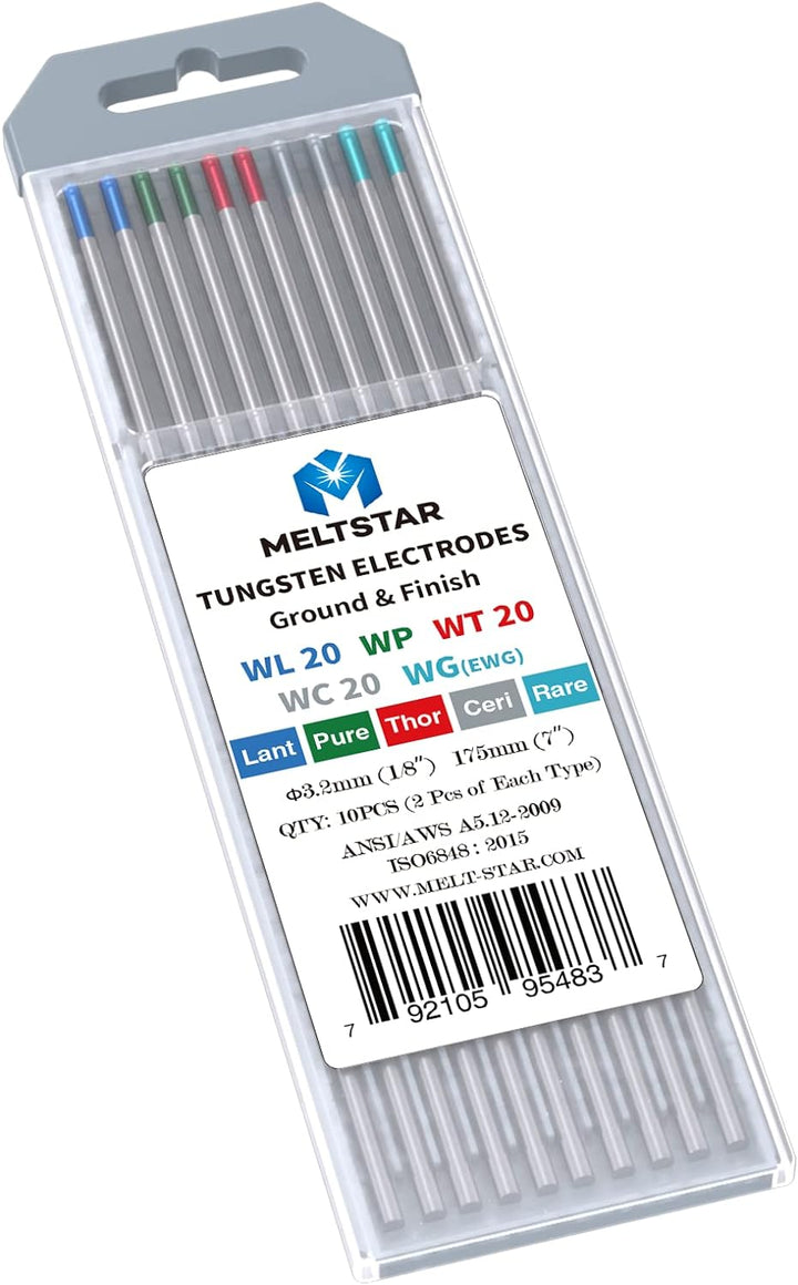 MELTSTAR WIG Schweissen Wolframelektroden-Set (10-Pack, Ø 3.2 x 175 mm) Enthält Thorium Rein Cerium