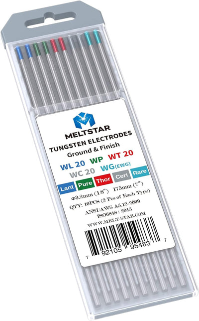MELTSTAR WIG Schweissen Wolframelektroden-Set (10-Pack, Ø 3.2 x 175 mm) Enthält Thorium Rein Cerium