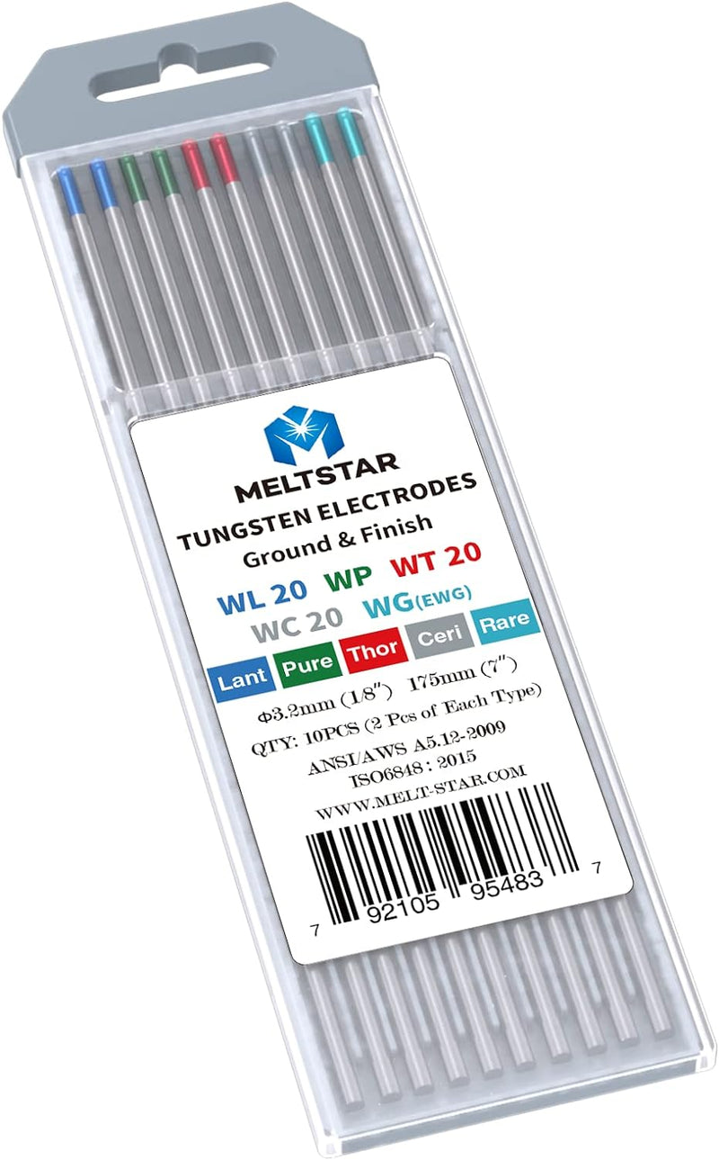 MELTSTAR WIG Schweissen Wolframelektroden-Set (10-Pack, Ø 3.2 x 175 mm) Enthält Thorium Rein Cerium