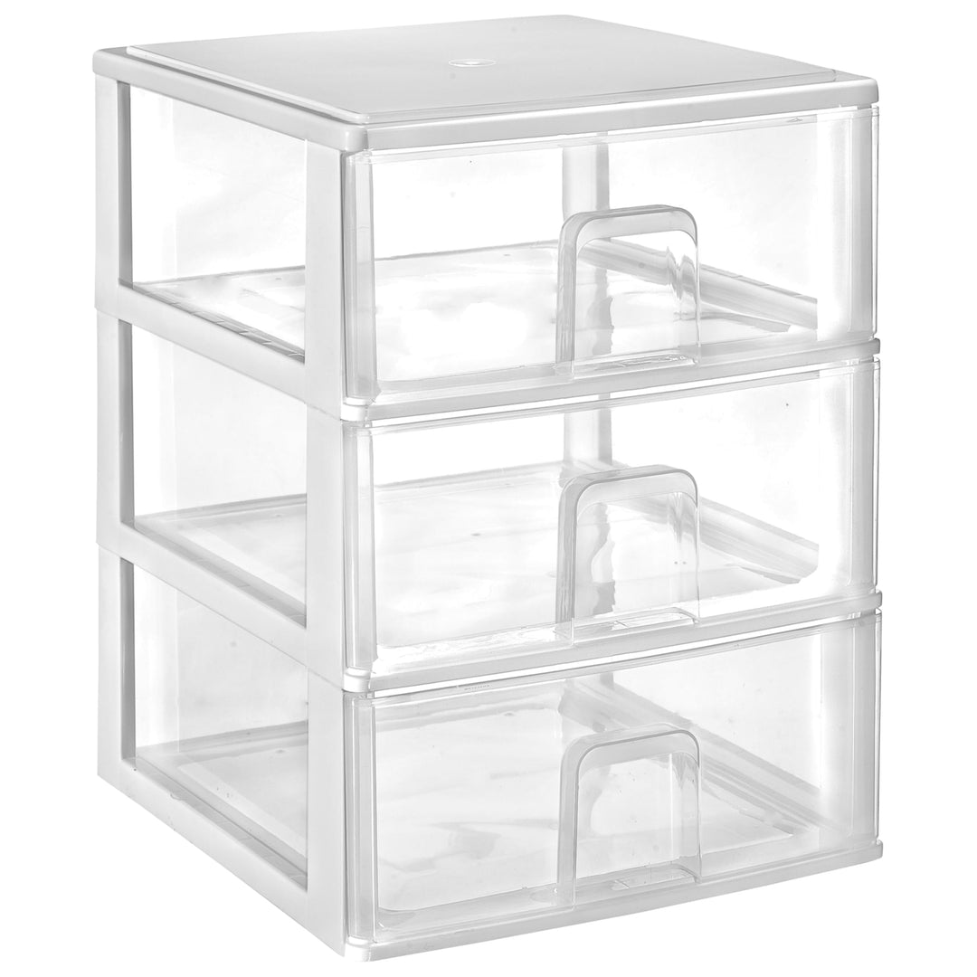Hummelladen Schubladenbox mit 3 grossen Schubladen 38x37x47 cm - Weiss-transparent Kunststoff Drawer