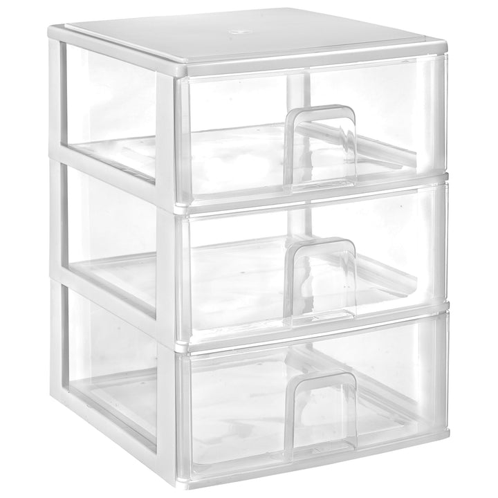 Hummelladen Schubladenbox mit 3 grossen Schubladen 38x37x47 cm - Weiss-transparent Kunststoff Drawer