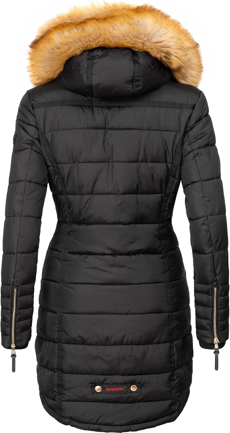 Navahoo Damen Warmer Winter Steppmantel Papaya XS-XXL M Schwarz, M Schwarz