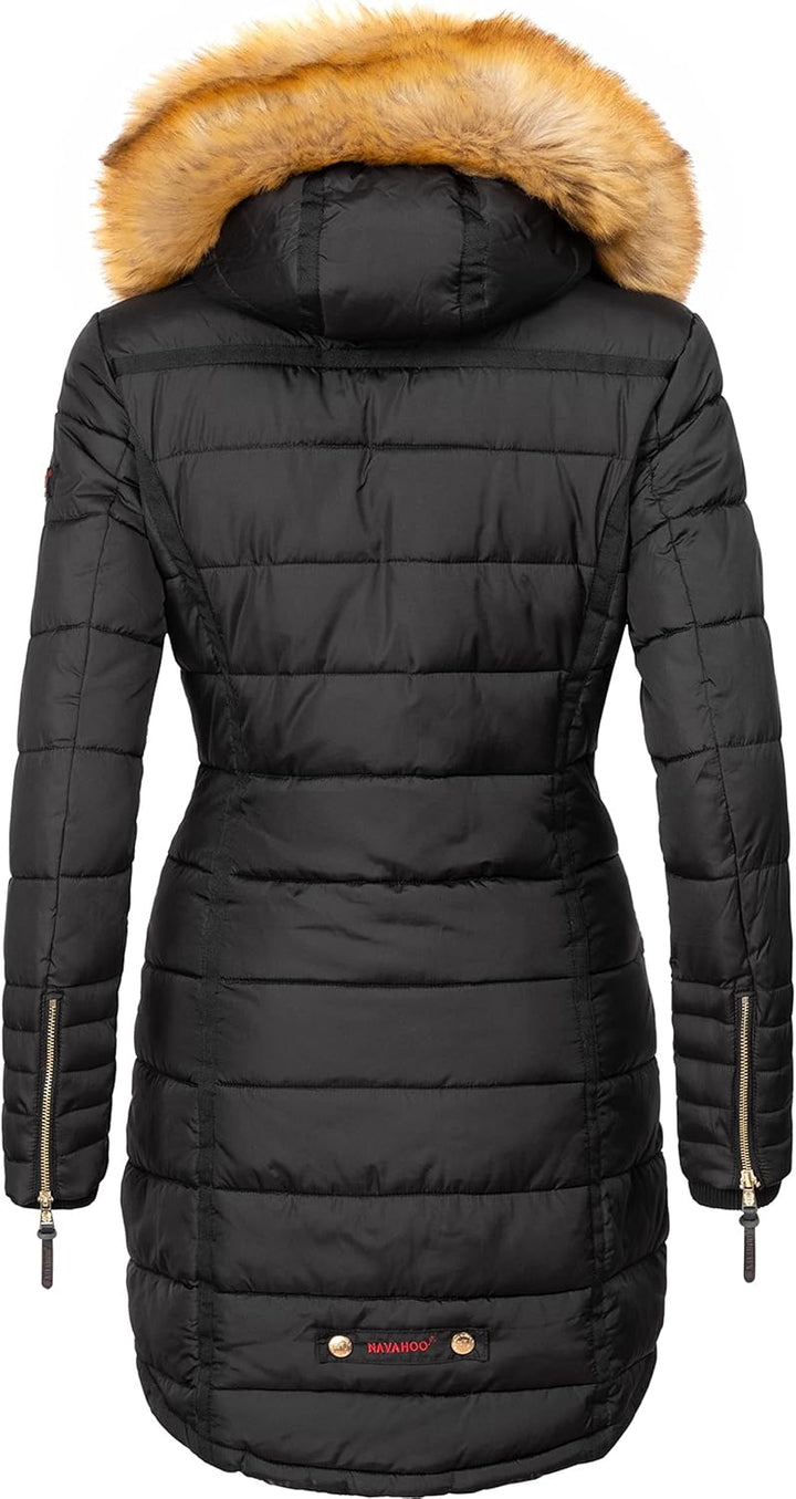 Navahoo Damen Warmer Winter Steppmantel Papaya XS-XXL M Schwarz, M Schwarz