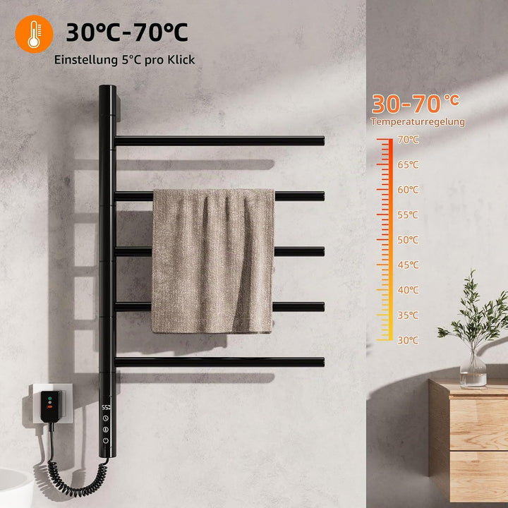 Badheizkörper Elektrisch, 415x680mm, 85W, 180° Drehung Handtuchheizkörper Elektrisch, Schwarz Handtu