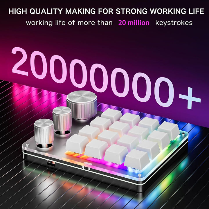 Denash Benutzer Definierte Mechanische Tastatur, Programmier Bares 16-Schlüssel-Macro-Pad mit 3 Knöp