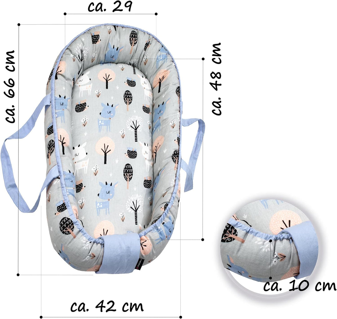 PinkZebra Tragetasche,2 in 1 Tragetasche, Tragenest Kokon aus Baumwolle, Bambi Blau, Bambi Blau