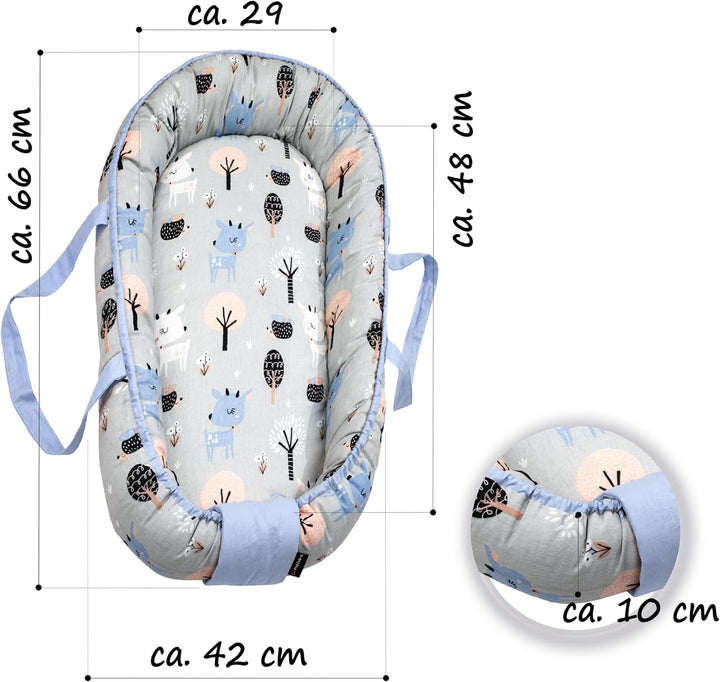PinkZebra Tragetasche,2 in 1 Tragetasche, Tragenest Kokon aus Baumwolle, Bambi Blau, Bambi Blau