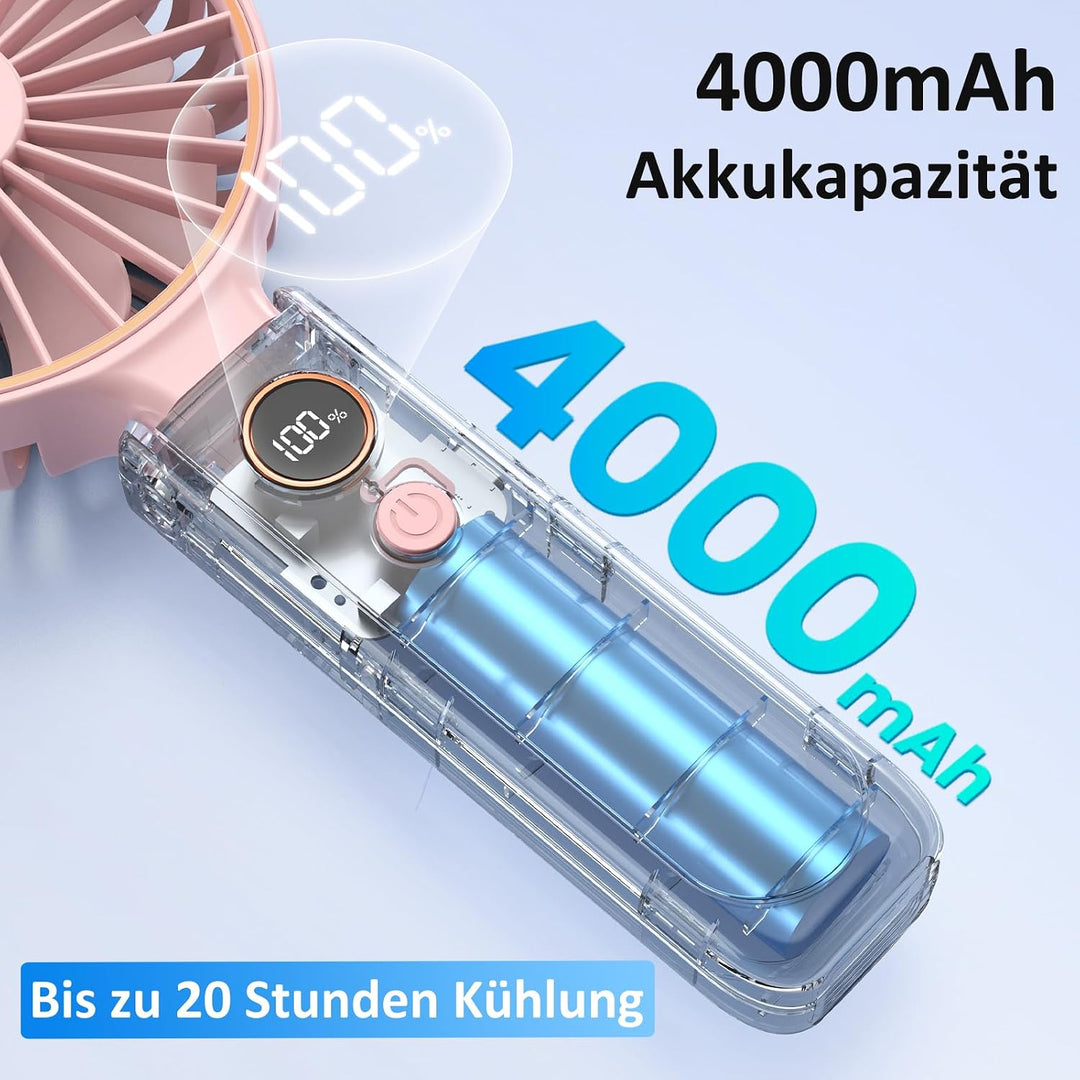 Rintea Handventilator, Tragbarer Mini Ventilator mit 6 Geschwindigkeiten, Faltbarer USB Ventilator,