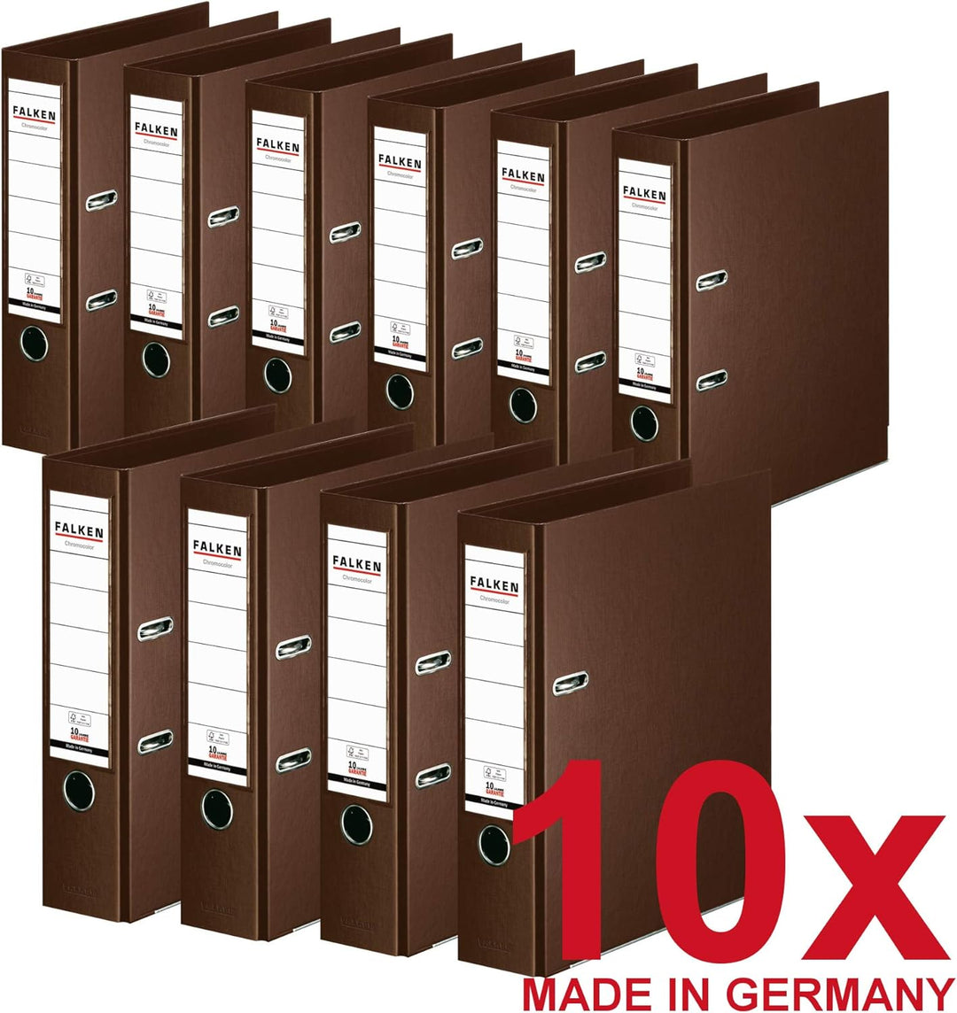 Original Falken 10er Pack Chromocolor Premium-Ordner. Made in Germany. Kunststoffbezug aussen und in