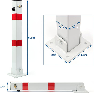 Parkpfosten Klappbar Parkplatzsperre Parkwatch Absperrpfosten Weiss/Rot (3 Stück), 3 Stück