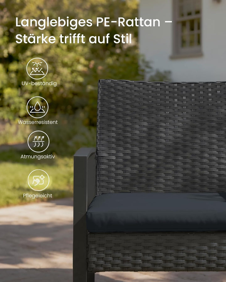 SONGMICS Balkonmöbel, Gartenmöbel-Set, aus PE-Polyrattan, Lounge-Set, Tisch und 2 Stühle, Terrassenm