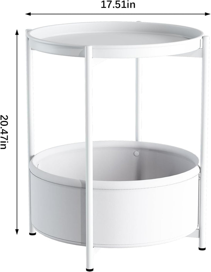Beistelltisch Rund, Kleiner Tisch, Metall Balkontisch, Sofatisch 2 Ebenen, Couchtisch mit Korb aus S