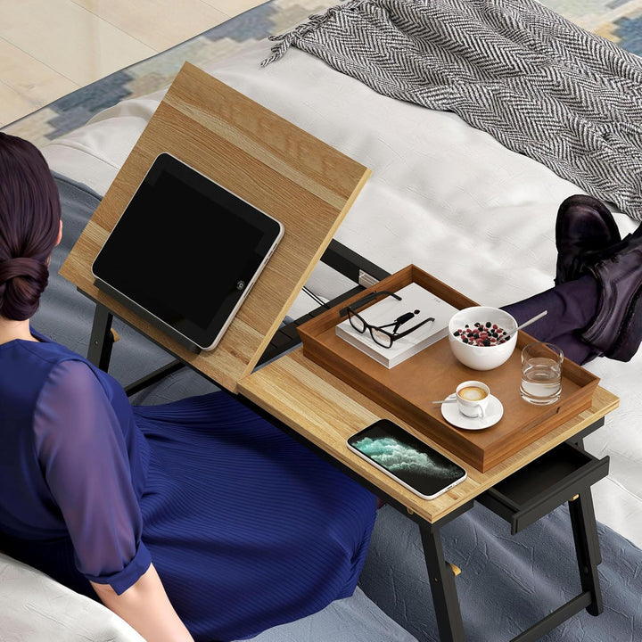 HOMCOM Laptoptisch Höhenverstellbar Betttisch mit Schublade, Klappbar Lapdesk Laptopständer für Sofa