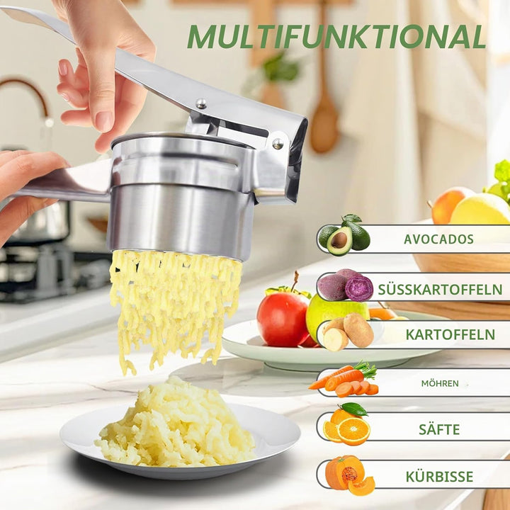 Kartoffelpresse aus Edelstahl, Spätzlepresse Kartoffelstampfer Set für Kartoffelpüree, Obstsäfte, Ge
