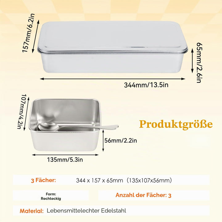 Hapivida Zutatenbehälter Pizza Edelstahl 344x157x65mm 3 Gitter Gewürzbox Beilagenbehälter Gewürz Beh