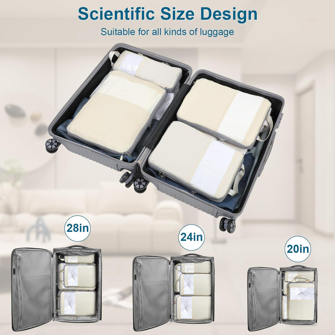 Cozary Koffer Organizer Packing Cubes Compression 4 Stück - Packwürfel mit hohem Fassungsvermögen, T