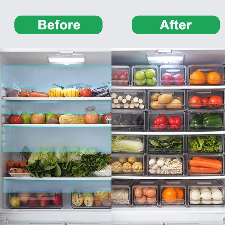 YekouMax Fridge Organizer, Fridge Drawers with Handle, Stackable Transparent Container for Kitchens,