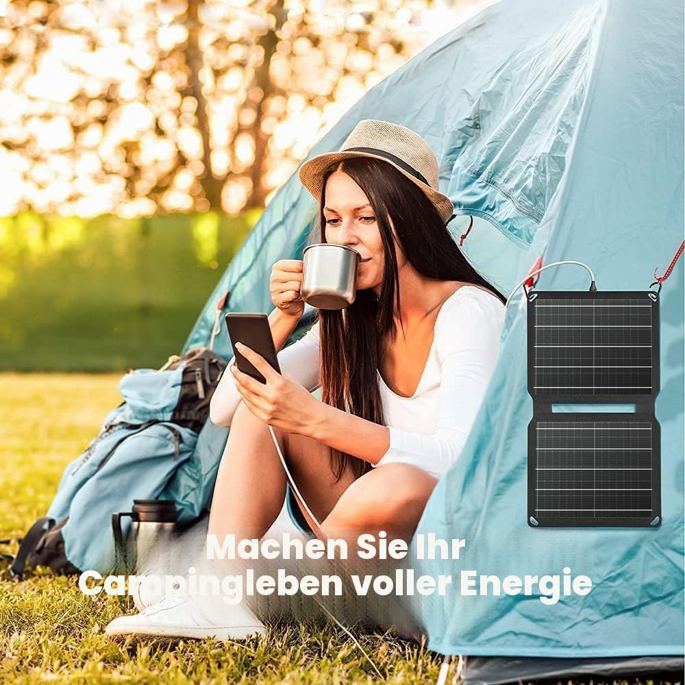 FlexSolar 10 W tragbares Solarpanel-Ladegerät,wasserdichtes IP67 faltbares Solarpanel mit USB-Anschl