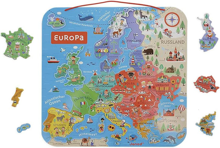 Janod - Magnetisches Puzzle Europakarte - Pädagogisches Holzpuzzle zum Lernen der Geographie - Europ