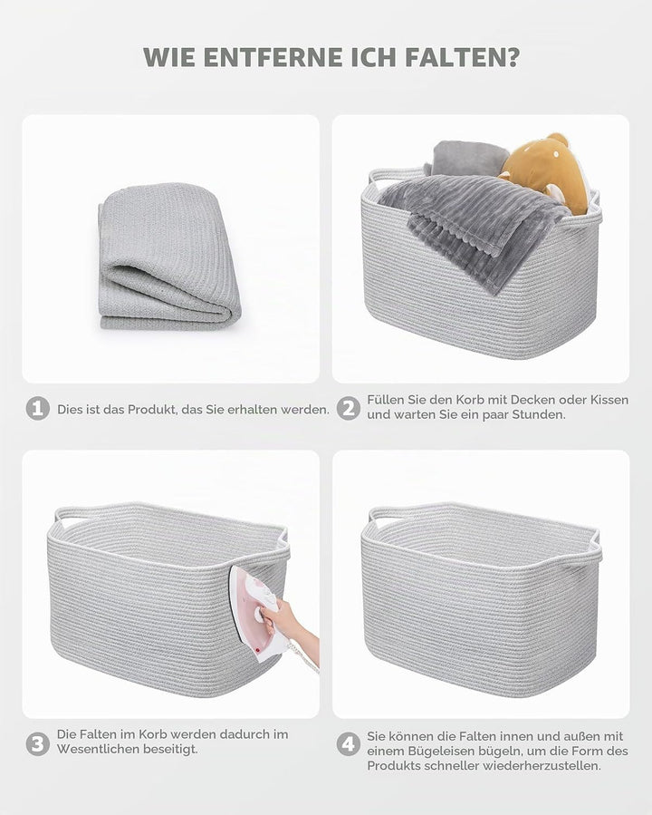 JOJOSEE Faltbarer Wäschekorb, 63L Grosse Wäschesammler, Laundry Baskets aus Baumwolle, Geflochten Au
