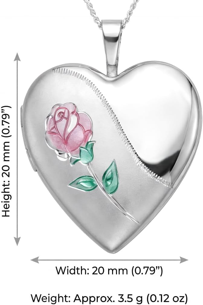 Silbernes Rosen-Herzmedaillon und 45cm Kette