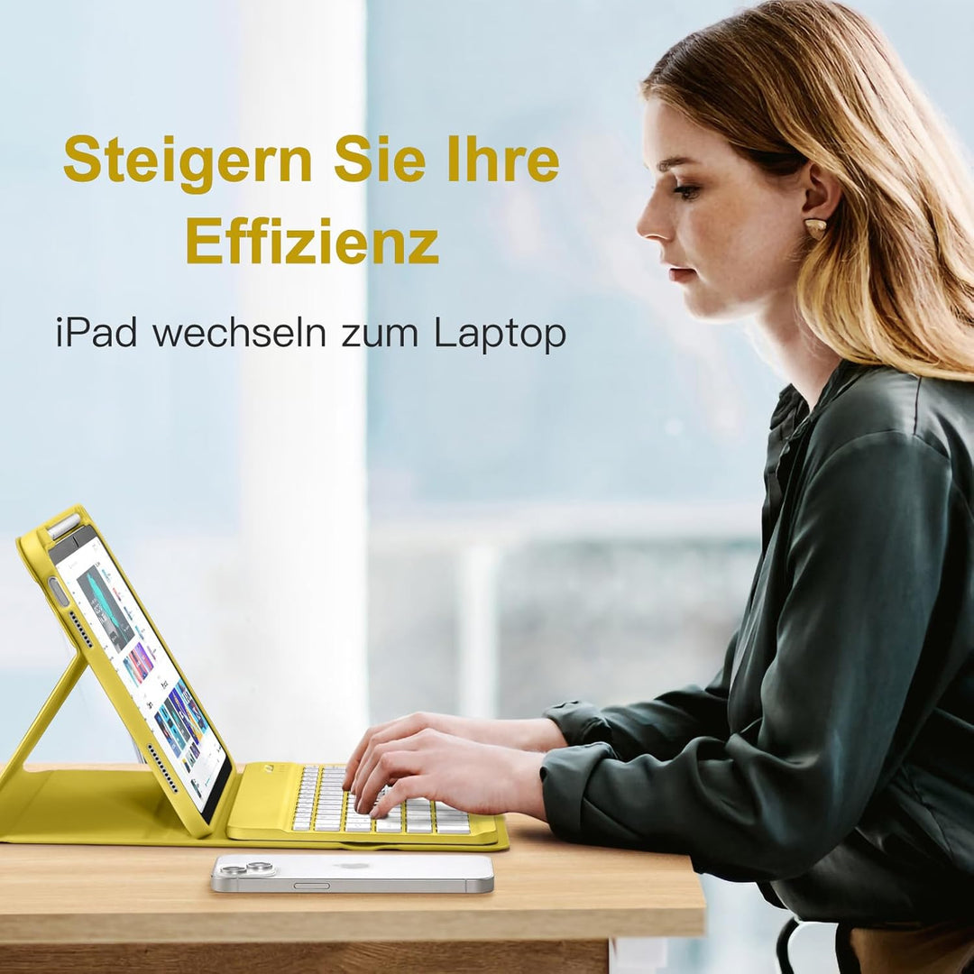 Vobafe Hülle mit Tastatur für iPad A16 11/10 Generation (2025/2022, 11/10.9 Zoll)- 7 Farben Beleucht