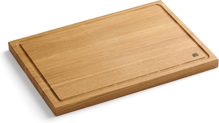 XL Massivholz Schneidebrett aus hochwertiger Eiche mit Saftrille | Gross 35 х 25 cm | Antibakteriell