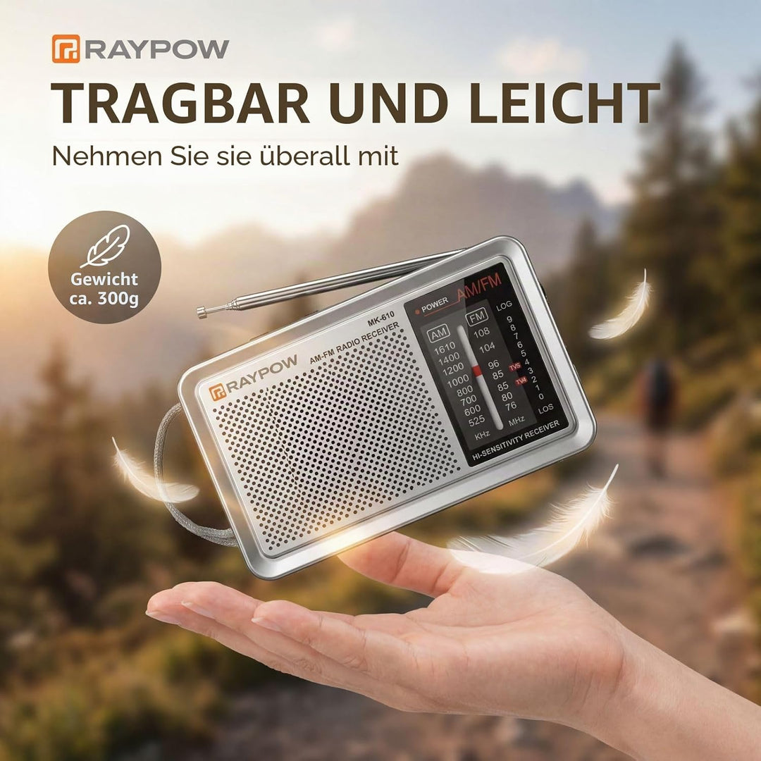 Tragbares Radio, 2-Band-Radio, FM-Transistorradio, tragbare Tasche, funktioniert mit 2 Batterien LR2