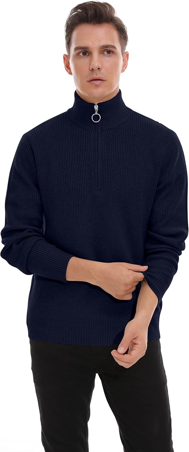 Hisir Pullover Herren Strickpullover 1/4 Zip Pulli Männer, Bequem Weich Warmer Winter Pullover für M