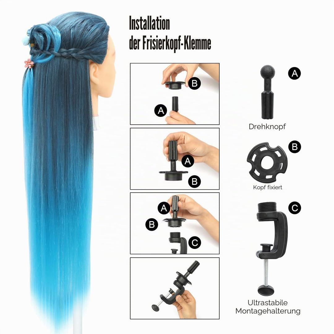 Trainingsköpfe, 28 inch Übungskopf Frisierkopf Friseur 100% Synthetikfaser-Haar Styling Kopf Frisier