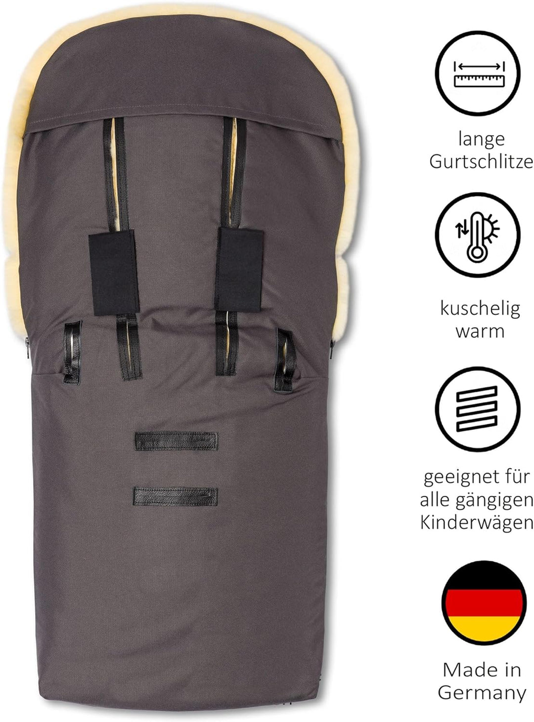 Hofbrucker Lammfell-Fusssack Putzi Kinderwagen, Buggy/Winterfusssack wind- & wasserabweisend/Warmer