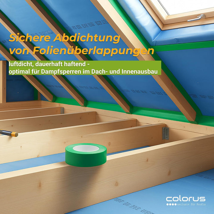 4 x Colorus Dampfsperrklebeband aggressiv klebend 50 mm x 25 m | Folienklebeband für Dampfbremse | D